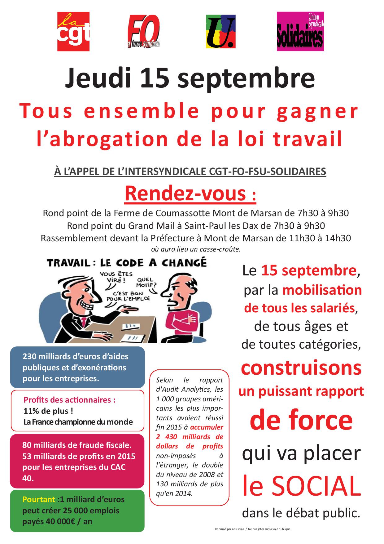 Tract intersyndicale grève du 15 09 2016