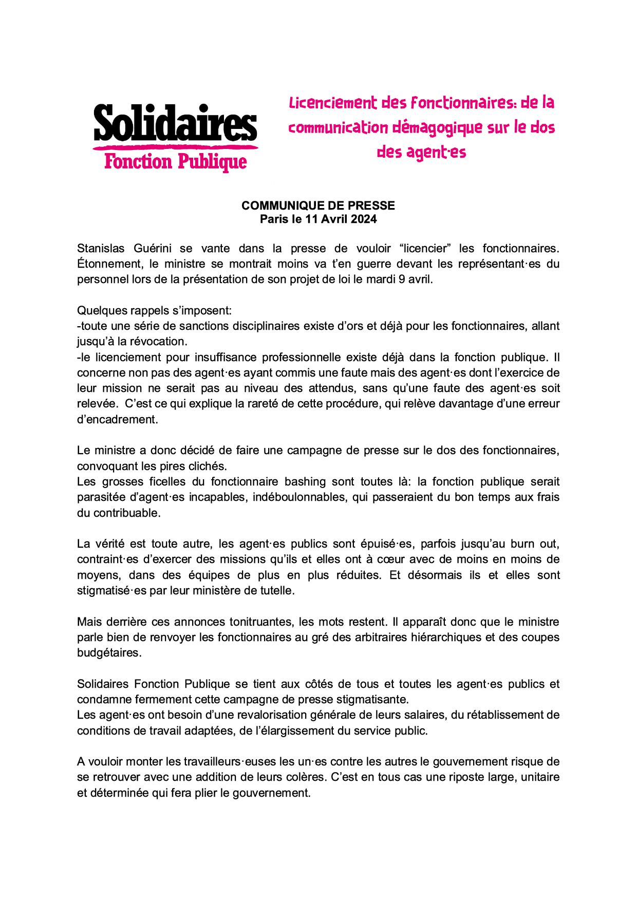 CP Solidaires Fonction Publique