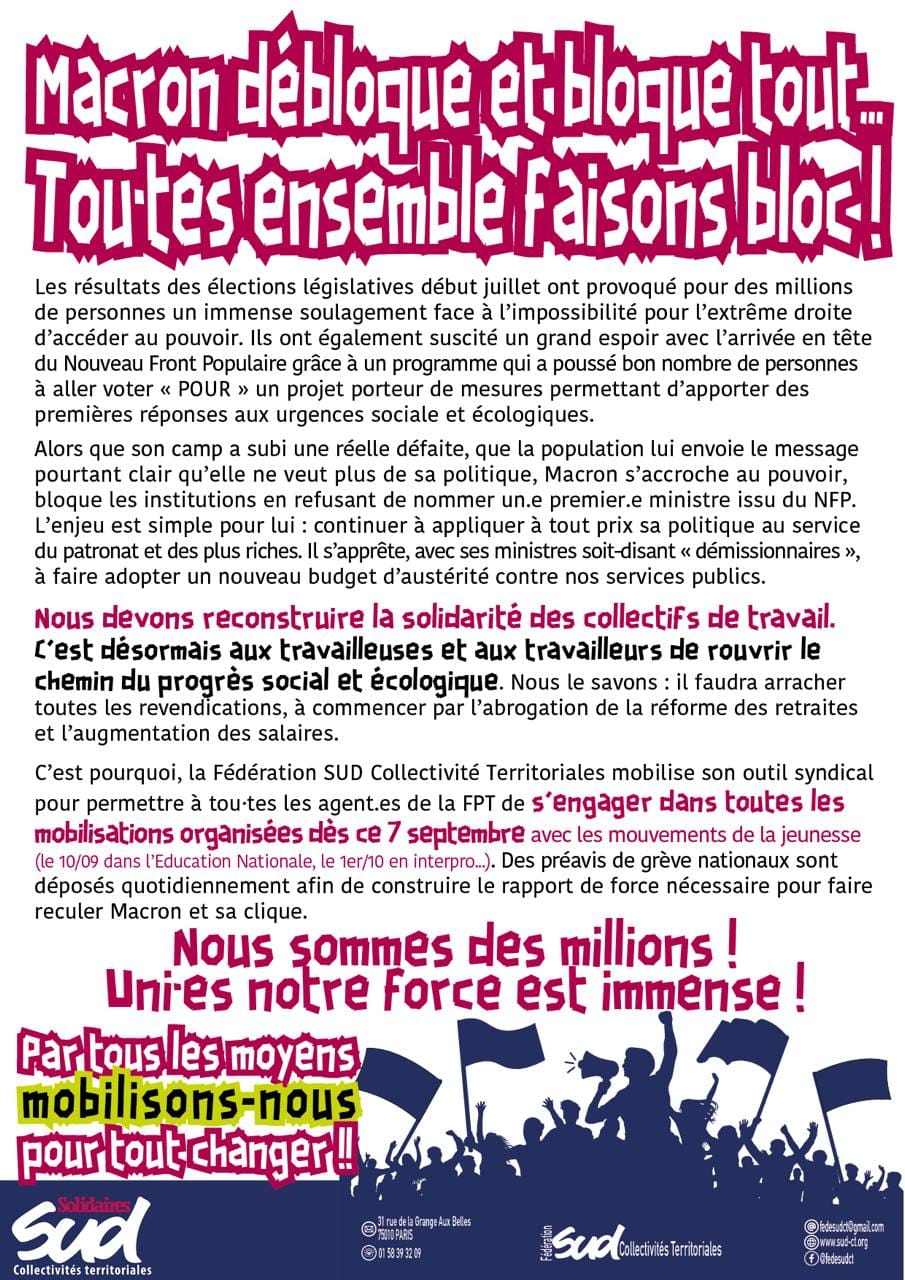 Dès septembre faisons bloc