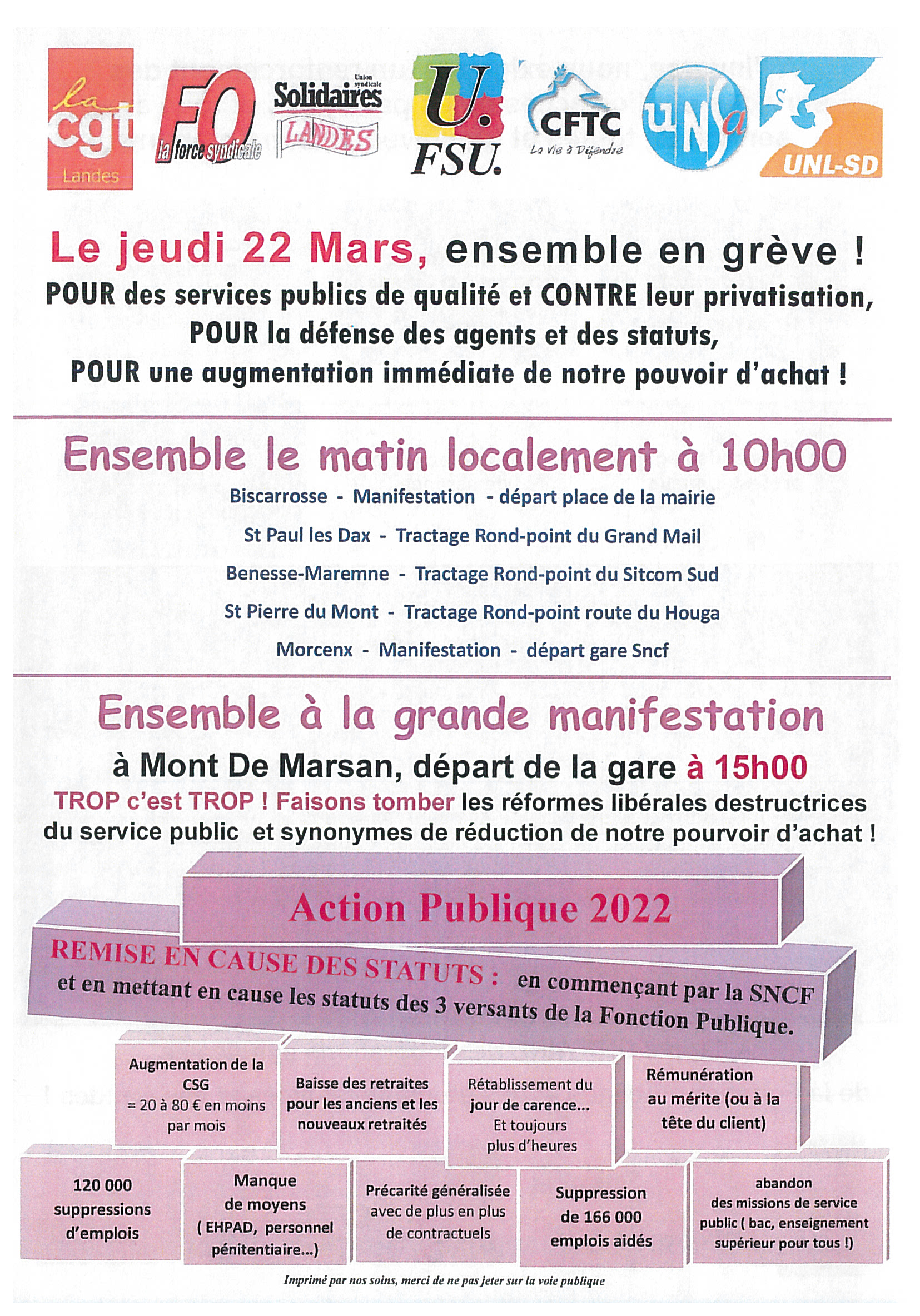Grève et manifestations du 22 mars 2018