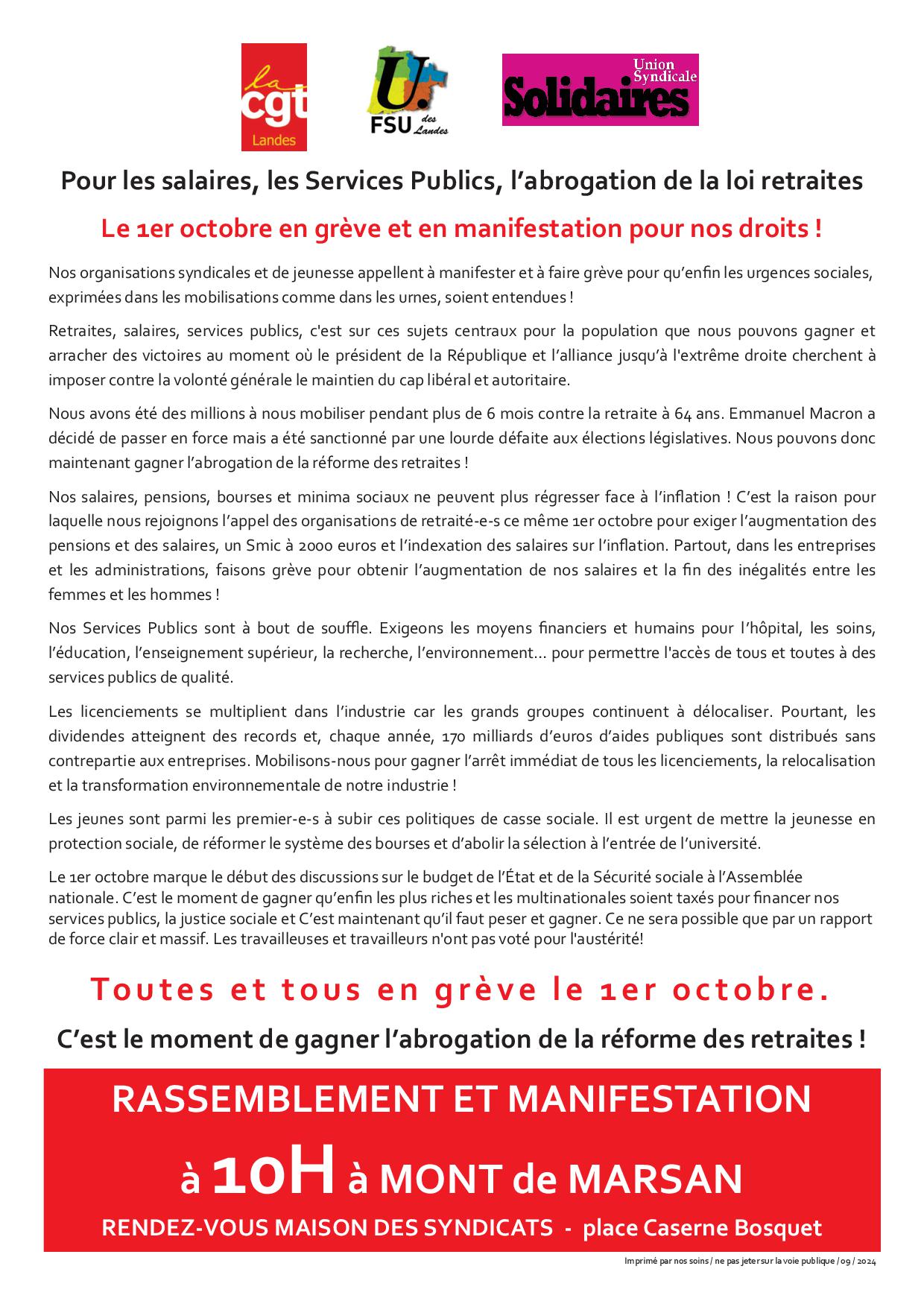 Manif du 1er octobre 2024 Mont de Marsan