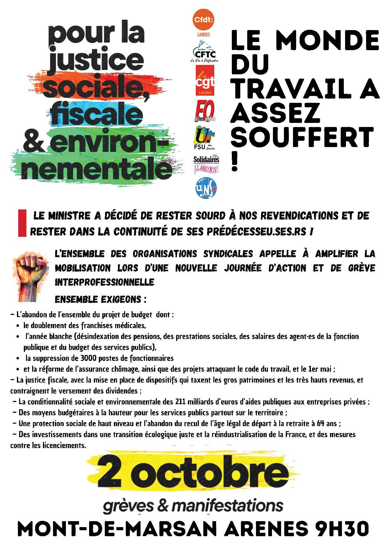 Tract intersyndicale landaise grève du 2 octobre